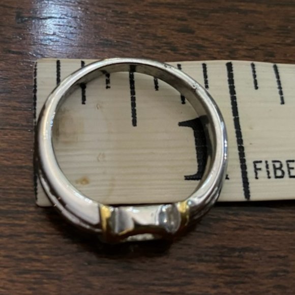 Miner's Cut CZ Solitaire * YELLOW & WHITE 18 Kt GF Band RING * sz 6.25 * Classy - Picture 4 of 5